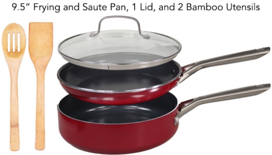 5-pc Red Volcano Cookware Set includes FREE Bamboo Utensils