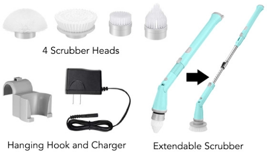 Turbo Power Rechargeable  Spin Scrubber  - 7 Piece Kit