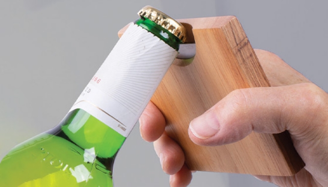 Picture 3 of 4-Pack of Wooden Coaster w/ Built-In Bottle Opener