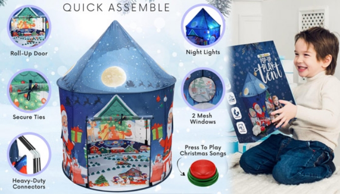 Pop-Up and Play Christmas Kids Tent with Lights and Sounds
