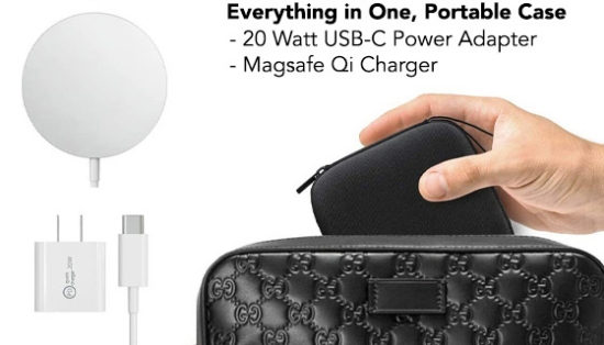 Fast Charging MagSafe Wireless Qi Charger w/ Free Adapter & Carrying Case