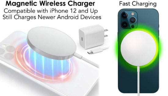 Fast Charging MagSafe Wireless Qi Charger w/ Free Adapter & Carrying Case