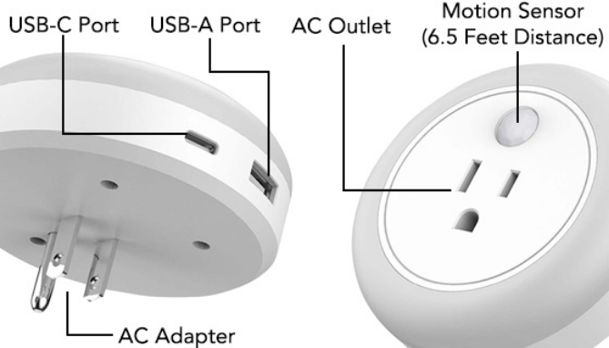 Picture 2 of Motion Sensor Night Light w/3 Charging Ports