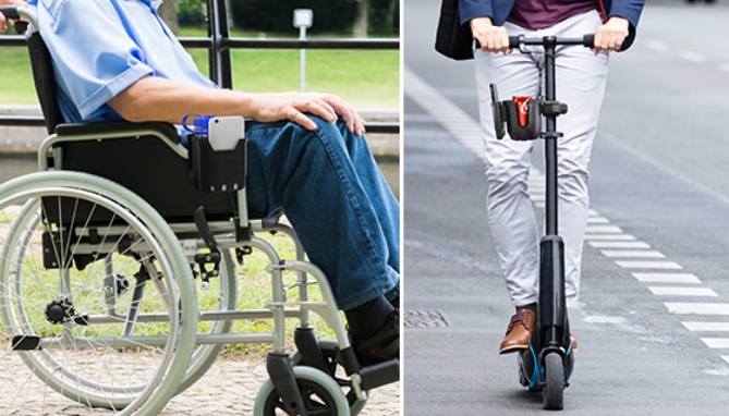 Phone and Cup Holder for Wheel Chairs, Walkers, Strollers and more!