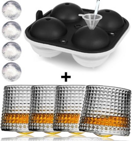 Spinning Whiskey Glasses (4pk) With Ice Ball Maker Set