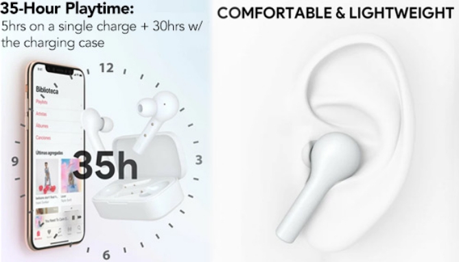 True Wireless T21 Earbuds 40-Hour Total Playtime