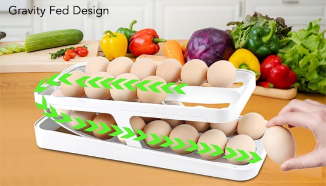 Rolling Egg Dispenser: Gravity Fed Dispenser Holds Up To 28 Eggs