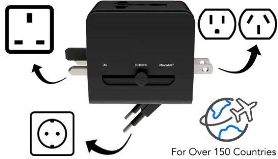 Universal Travel Adapter with 2 USBs and Protective Case