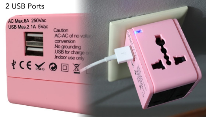 Picture 3 of Universal Travel Adapter with 2 USBs and Protective Case