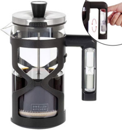 French Coffee Press with Built in Hourglass Timer