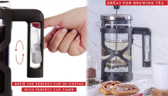 French Coffee Press with Built in Hourglass Timer