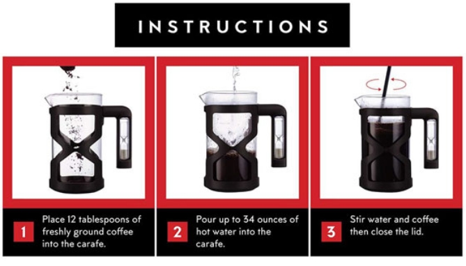 French Coffee Press with Built in Hourglass Timer