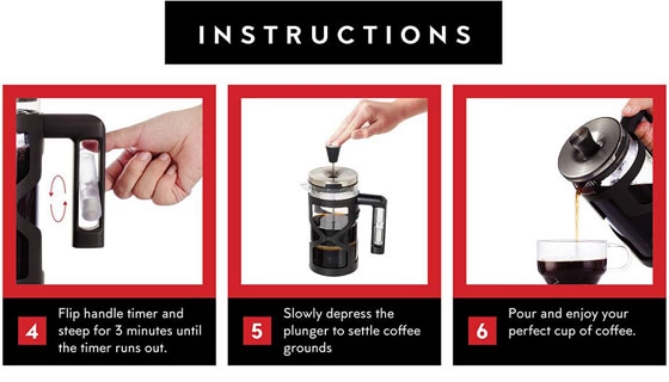 Picture 6 of French Coffee Press with Built in Hourglass Timer
