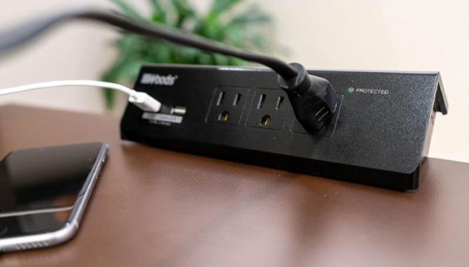 Desktop Surge Protector with 2 USB Ports and Optional Mounting Hardware