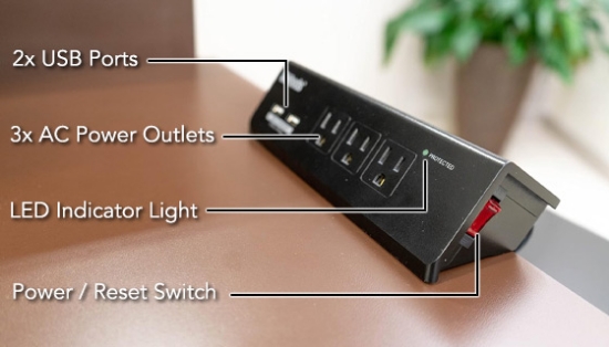 Desktop Surge Protector with 2 USB Ports and Optional Mounting Hardware