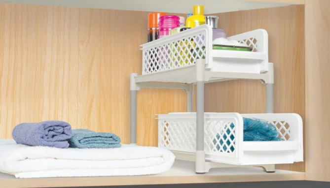 2-Tier Sliding 9in Basket Drawers: Set of 2