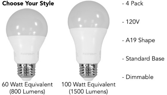 4-Pack of Dimmable LED Light Bulbs