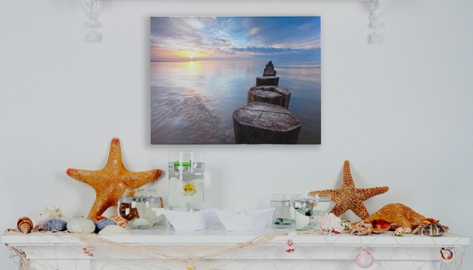 Pier Sunset Seascape Photo LED Lighted Wall Art on Canvas