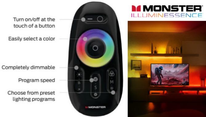 Monster Illuminessence LED Strip Lights with Multicolor Remote - 3 Complete Starter Kits