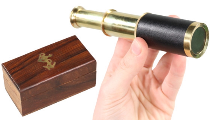 Nautical Brass Spyglass With Wooden Display Box