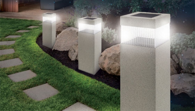 Case of 6 Faux Concrete Solar Bollard Light