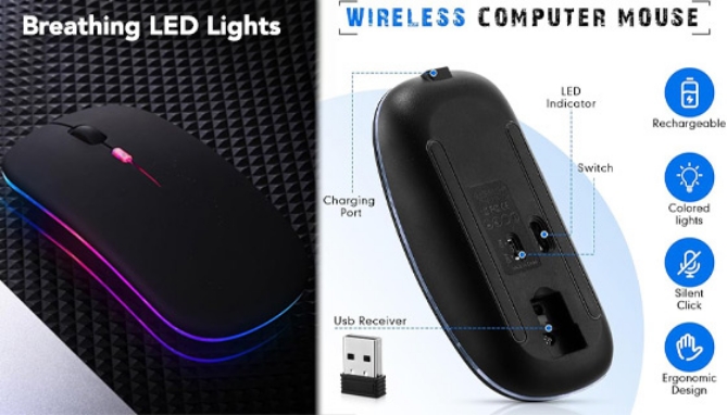 Ultra Slim Rechargeable Wireless Computer Mouse (Dented Packaging)