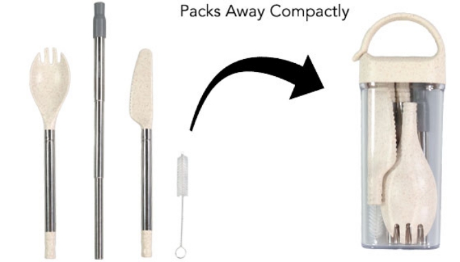 Picture 2 of Portable and Reusable Utensil Set With Clip-On Carrying Case