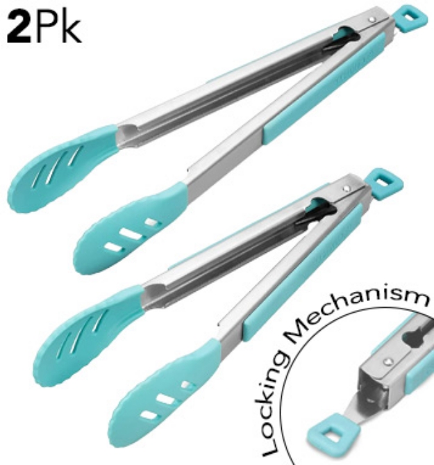 Picture 1 of Premium Silicone Locking Kitchen Tong Set: 10" + 12"
