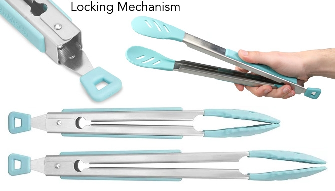 Picture 3 of Premium Silicone Locking Kitchen Tong Set: 10" + 12"