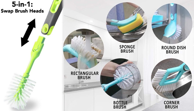 Picture 2 of 5-in-1 Dish Brush Set With Interchangeable Scrubbing Heads