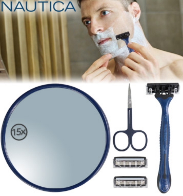 Picture 1 of Nautica 5 Piece Shaving Kit With 15x Suction Mirror
