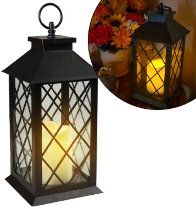 Picture 1 of Black Indoor and Outdoor Modern LED Lantern with Flickering Candle