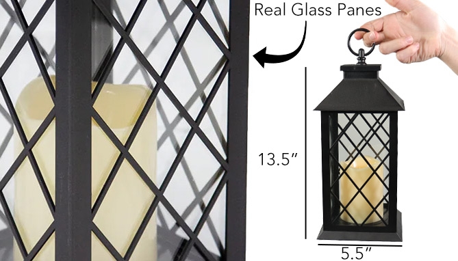 Picture 2 of Black Indoor and Outdoor Modern LED Lantern with Flickering Candle