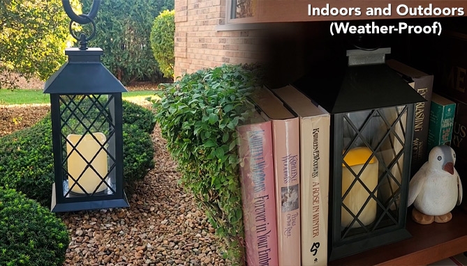 Picture 3 of Black Indoor and Outdoor Modern LED Lantern with Flickering Candle