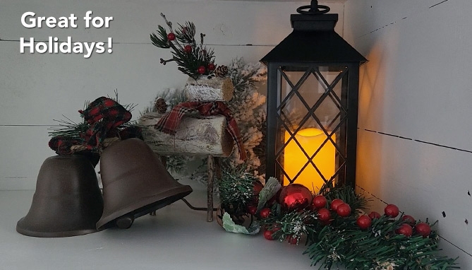 Picture 4 of Black Indoor and Outdoor Modern LED Lantern with Flickering Candle