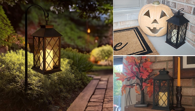 Picture 5 of Black Indoor and Outdoor Modern LED Lantern with Flickering Candle