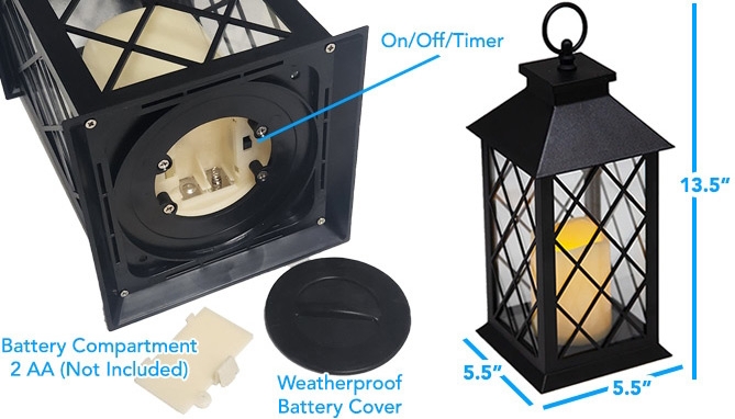 Picture 6 of Black Indoor and Outdoor Modern LED Lantern with Flickering Candle