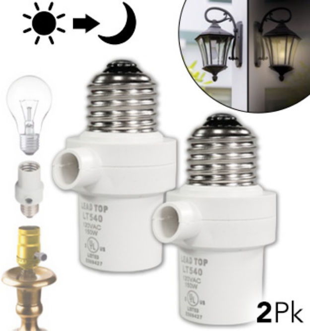 Picture 1 of Dusk To Dawn Deluxe Light Socket Sensors 2-PK 