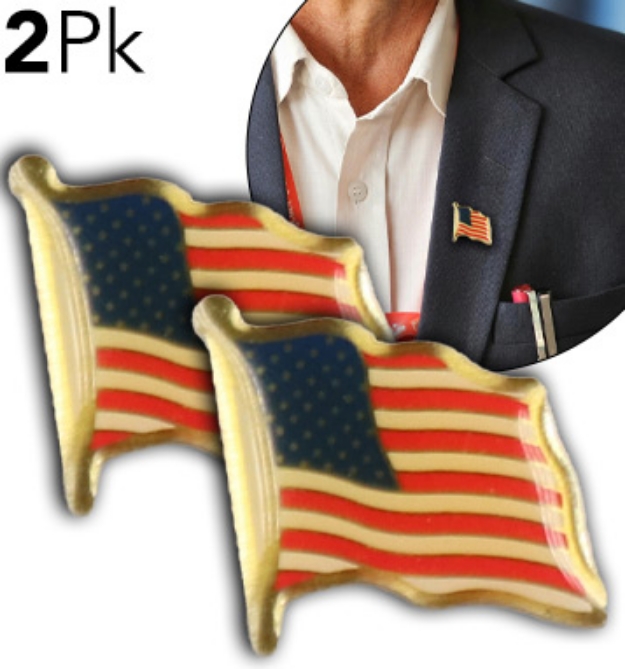Picture 1 of Waving American Flag Lapel Pin 2-Pack
