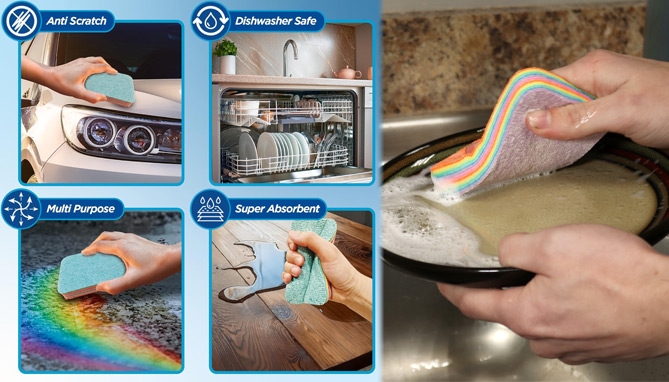 Picture 4 of 2-PK of Regular Rainbow Clean: Multi-Layered Cleaning Pad