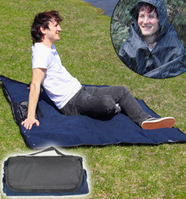 Picture 1 of Travel Friendly 4-in-1 Picnic Blanket, Raincoat, Cushion, and Poncho