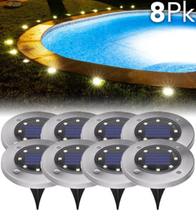 Picture 1 of Famous Brand Solar-Powered Outdoor Disk Light - 8 Pack