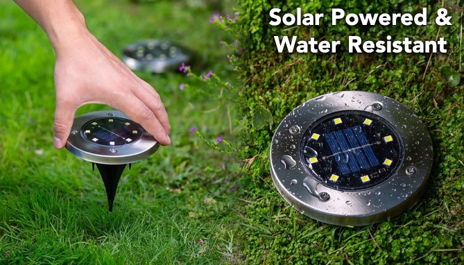 Picture 2 of Famous Brand Solar-Powered Outdoor Disk Light - 8 Pack