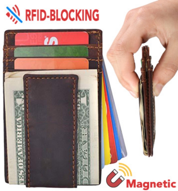 Picture 1 of RFID Blocking Money Clip Front Pocket: Vintage Leather