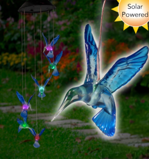 Picture 1 of Solar Powered Hummingbird Mobile with Color-Changing LED Lights