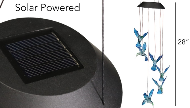Picture 3 of Solar Powered Hummingbird Mobile with Color-Changing LED Lights