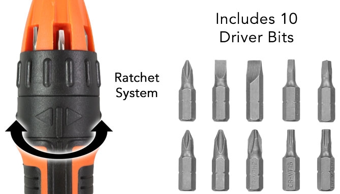 Picture 2 of 10pc Ratchet  Screwdriver Set