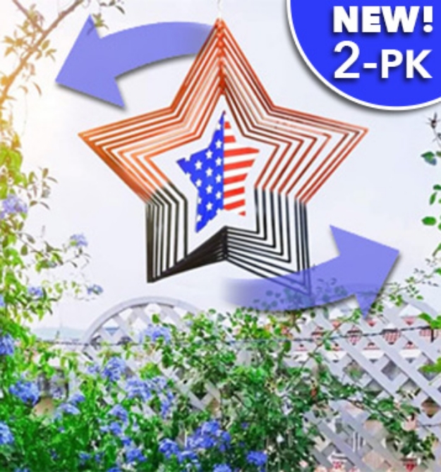 Picture 1 of Patriotic Hanging Star 3D Wind Spinner 2pk