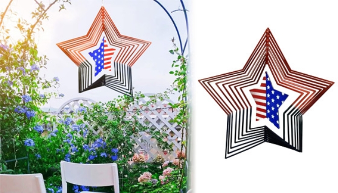Picture 3 of Patriotic Hanging Star 3D Wind Spinner 2pk