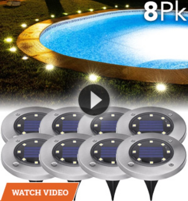 Picture 1 of DENTED/Dinged:Famous Brand Solar-Powered Outdoor Disk Light - 8 Pack